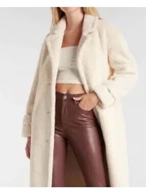 Express Cream Faux Shearling Long Teddy Coat